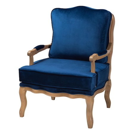 Baxton Studio Jules Traditional Navy Blue Fabric and French Oak Brown Finished Wood Accent Chair 233-13260-ZORO